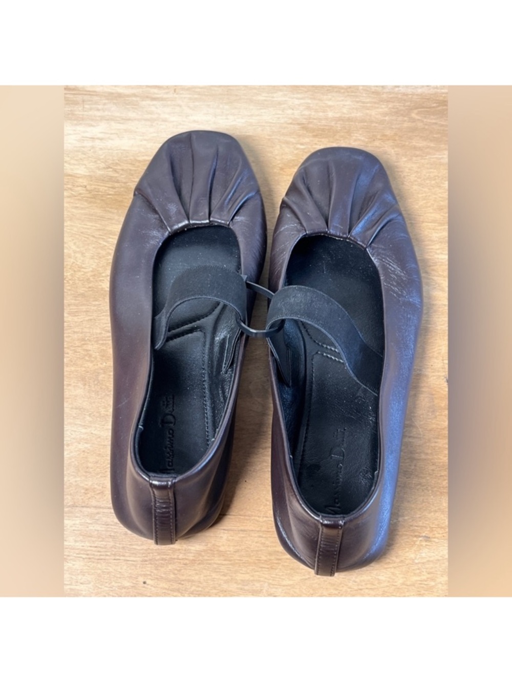 Massimo Dutti Brown Leather Ballet Flats Square Slip-On EU 37 US 6.5